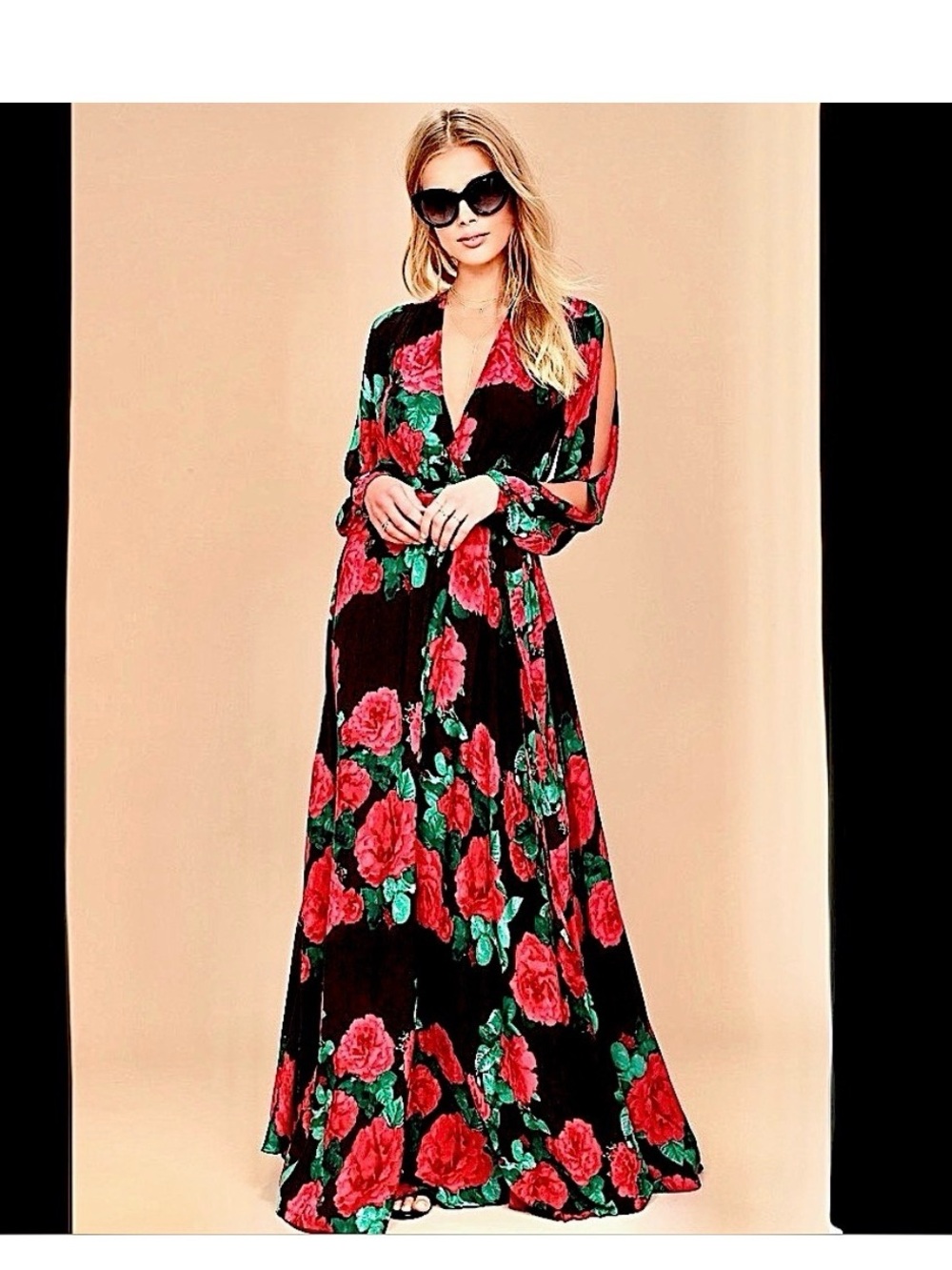 Lulu's Black Rose Maxi Dress